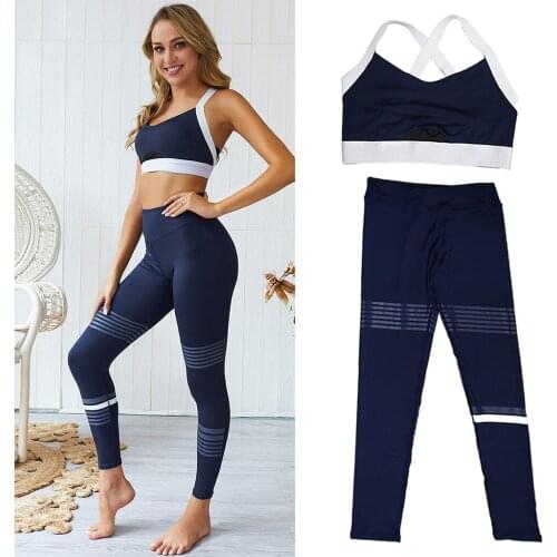 Women Yoga Tracksuit Set Gym Crop Tops Pants Sports Leggings