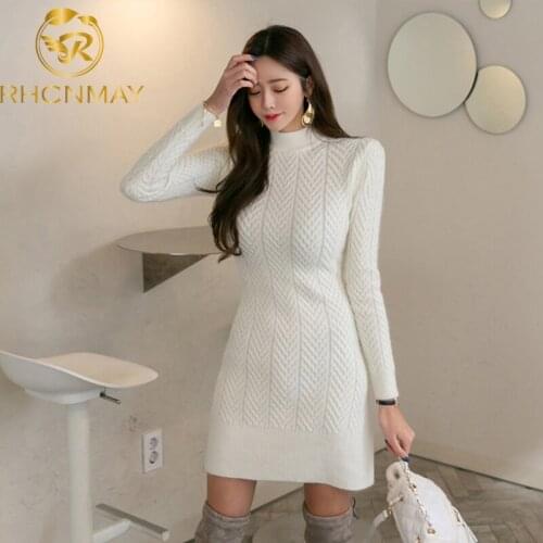 French Jersey Dress Womens 2020 Autumn and winter New Slim-Fit Long-Sleeve Dress Tight High collar Bag hip skirt
