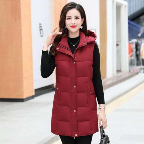 Detachable Cap Cotton Jacket Vest To Keep Warm Wear Womens Mid-Length And Large Size Waistcoat Womens Vest Autumn And Winter