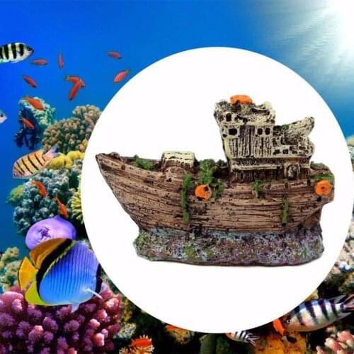 1PC Aquarium Resin Boat Ornament Small Landscaped Aquarium Pirate Fish Tank Boat Artificial Ornament Resin Wreck Pirate Ship
