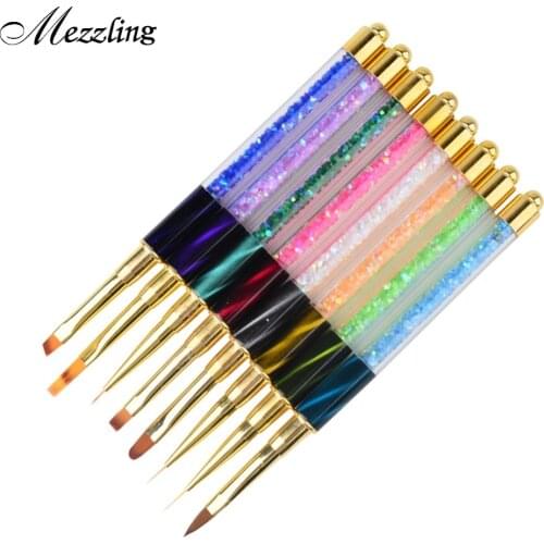 1 PCS Cat Eye Rhinestones Acrylic Handle Design Nail Art Brush Pen Drawing Line Painting Gradient UV Gel Polish Manicure Tool