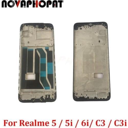 Novaphopat Black Front Housing Frame For Realme 5 5i 5s C3 C3i 6 6i RMX2002 LCD Display Frame Bezel Middle Bone Speaker Mesh