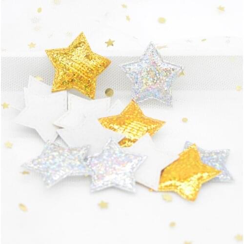 100Pcs 30mm Laser Cloth Star Applique Cloth Padded Patches for DIY Crafts Clothes Headwear Wedding Decoration Accessoreis G61