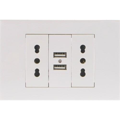 16A Wall Double Italian/Chile Plug Power Socket Adapter Dual USB Ports Panel 5V 1A ABS Sockets