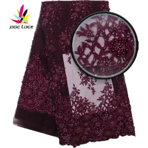 2019 High Quality Handmade Beads Lace Luxury Nigerian Beaded Lace French Tulle Lace Fabrics with Beads for Wedding Party XZ2889B