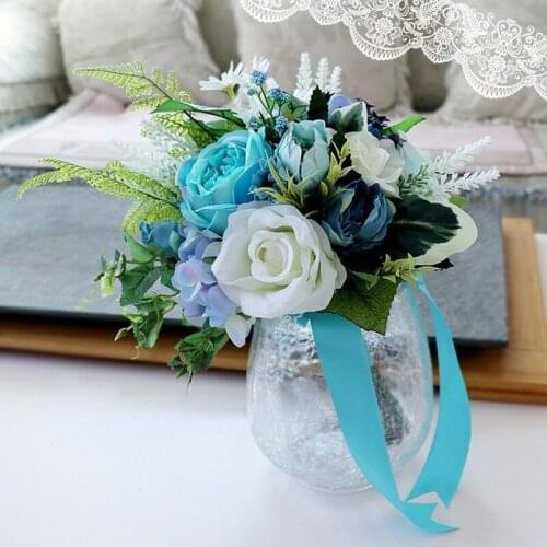 2021 Blue Wedding Flowers Bridal Bouquets Artificial Wedding Bouquets Bouquet De Mariage Rose Buque De Noiva Para Casamento