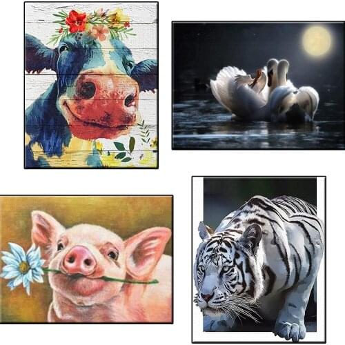 5d DIY Round Diamond Painting Abstract Funny Animals Full Square Mosaic Pig Tiger Home Decor Handmade Embroidery Unique Gift