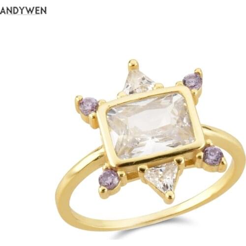 ANDYWEN 100% 925 Sterling Silver Gold Anillo Alexia Clear Women Rings Luxury Anillo Marcela Iolita Women Rainbow CZ Luxury Jewel