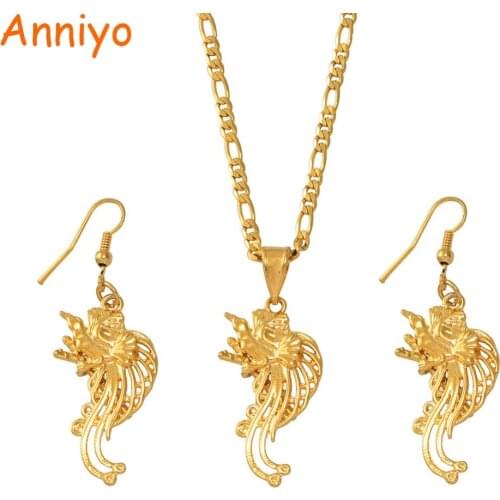 Anniyo PNG Bird Jewelry Sets Pendant Necklaces Earrings for Women Papua New Guinea Anima Ornament Classic Gifts #162206
