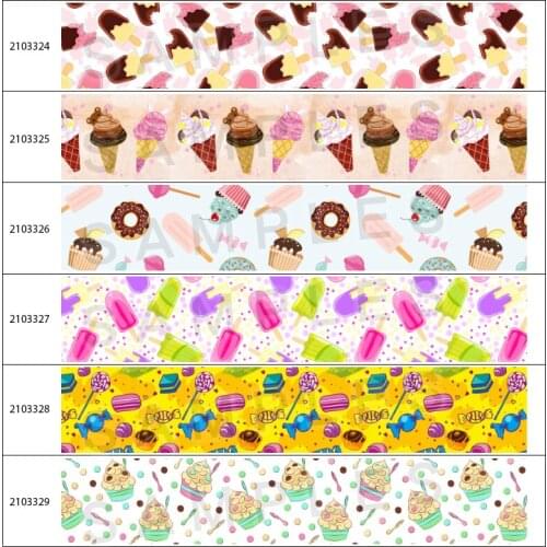 Grosgrain Ribbon Printed Ice Cream Pattern Satin Tape Snacks 5 Yards for DIY Baking Ribbon Hair Bow Sewing