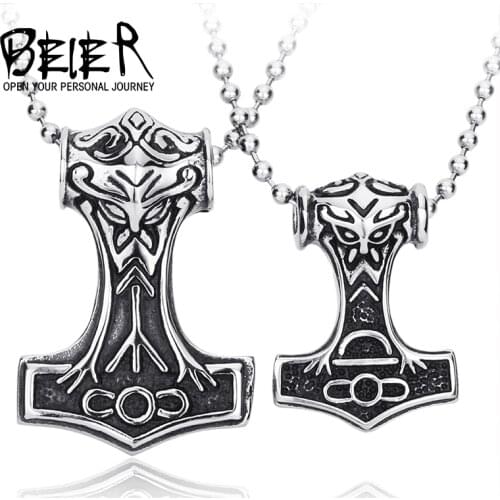 BEIER 316L stainless steel Viking amulet mens pendant Nordic mythical hammer rune high quality jewelry gift LLBP8-080P