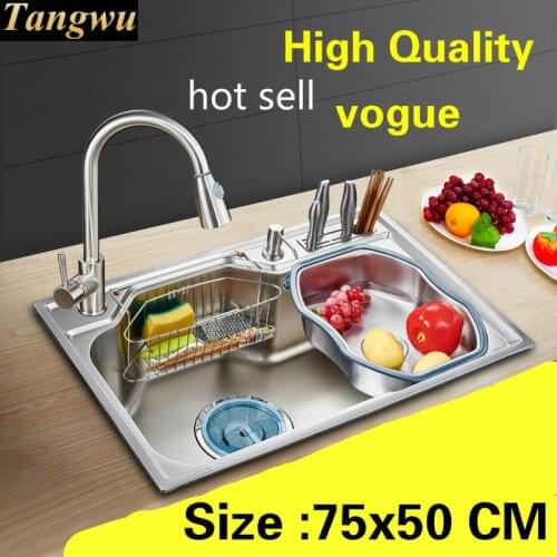 Free shipping Apartment high quality kitchen single trough sink vogue do the dishes 304 stainless steel hot sell 750x500 MM