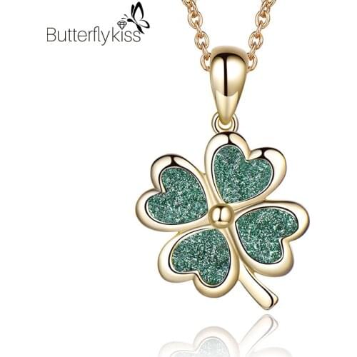 BK New Trendy Four Leaf Clover Pendants Necklace For Women Girl Real 925 Sterling Silver Engagement Promise Gift To Girlfriend