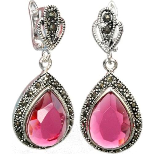 Bohemian brincos boucle d'oreille earring Pendientes Exquisite manual 925 sterling red corundum drop earrings bts diy