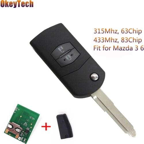 OkeyTech Remote Key For Mazda 3 6 2 Buttons Flip Folding Uncut Blade Auto Car Key Remote Control for Mazda 315/433MHZ ID83 Chip