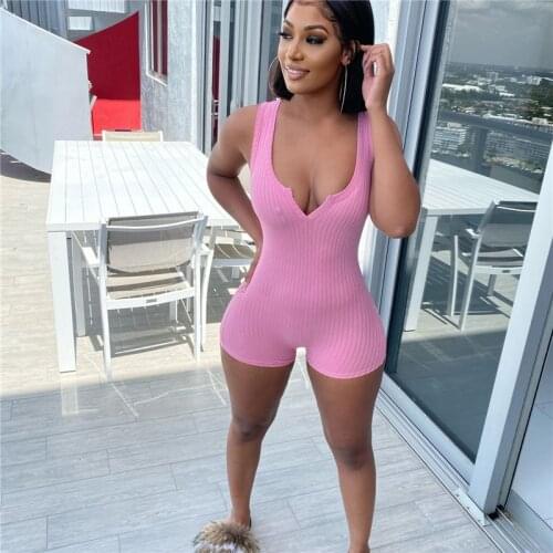 Fitness Casual Playsuit Bodysuit Women Clothes Sleeveless V-neck Rompers Women Jumpsuit Shorts Sportwear Overalls 2021