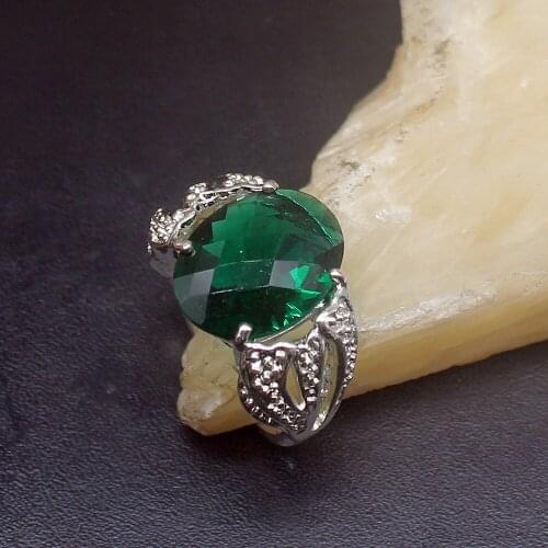 Gemstonefactory Jewelry Big Promotion Single Unique 925 Silver Trendy Shiny Green Topaz Women Men Gifts Rings 8.5# 20213126