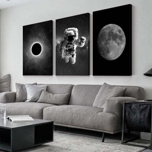 Astronaut Outer Space Earth Canvas Painting Black White Universe Planet Wall Art Poster Picture Cuadros for Living Room Decor