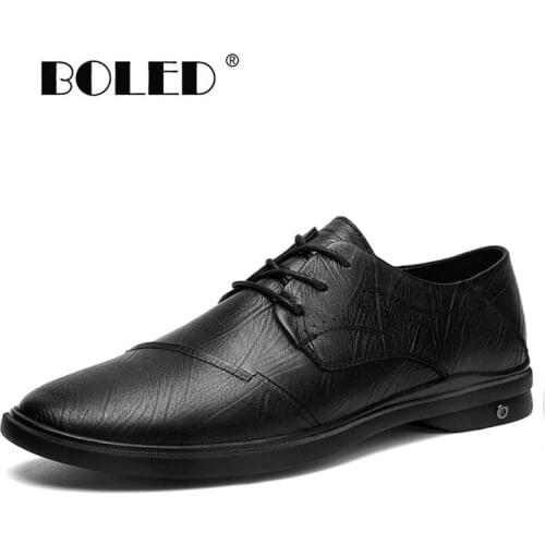 Natural Leather Dress Shoes Men Handmade Soft Casual Flats Shoes Slip On Anti-slip Rubber Oxford Shoes