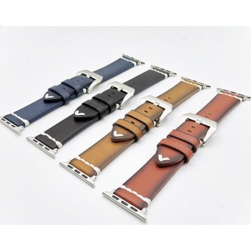 Leather Band for Apple Watch 5/4 44mm 40mm Series 3/2/1 Bracelet 42 mm 38 mm Vintage Leather Strap for iwatch Watchband Brown