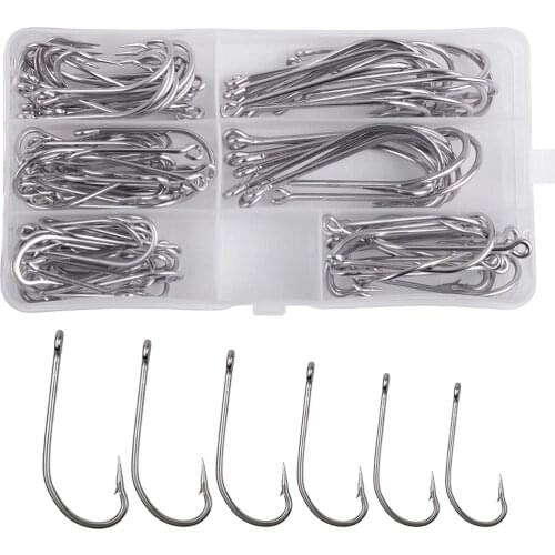 100pcs/box 34007 Stainless Steel Hook Oshaughnessy Forged Long Shank Hook Saltwater Fishing Hooks