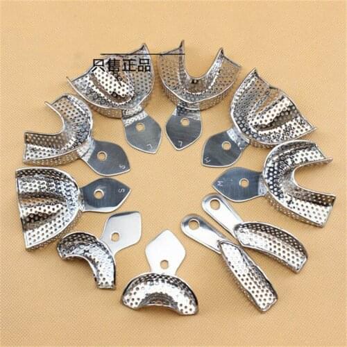 10pcs/Set Stainless Steel Dental Impression Tray Autoclavable Upper Lower Teeth Tray Denture Instrument Trays Dentist Tools