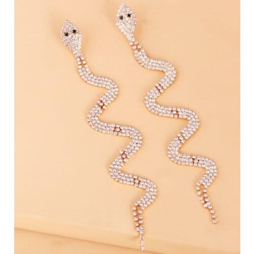 Minar Personality Bling Bling Rhinestones Twist Snake Earrings for Women Gold Color Alloy Twisted Animal Long Dangle Earrings