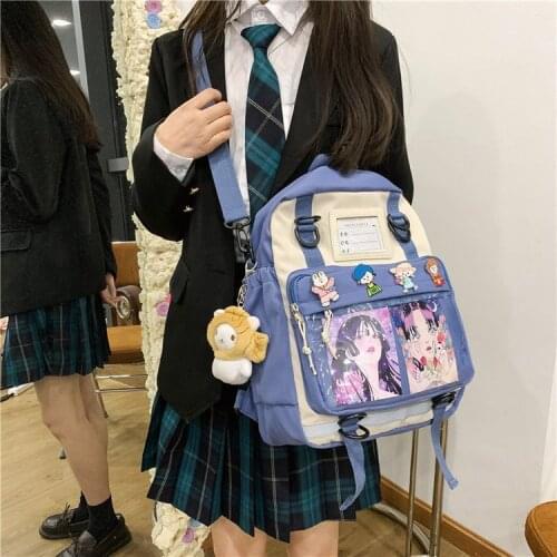 Multifunctional Japanese Style Kawaii Backpack Nylon Shoulder Bag School Girls Tote Bag Crossbody Bag Large-capacity School Bags