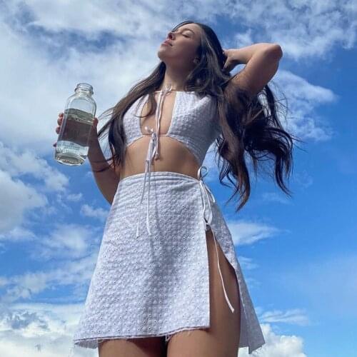 MyErato Hollow Straps Bellyband Skirt Suit Single Slit A-Line Womens Summer Streetwear Casual Skirts With High Waist Bandage