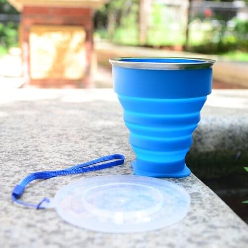 Portable Silicone Folding Cups Travel Retractable Outdoor Mini Coffee Handcup With Lanyard / Lid Colorful Drinking Water Cup