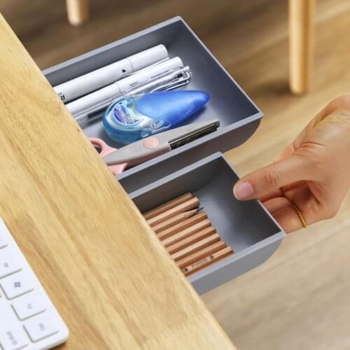 Under Desk Hidden Tableware Storage Box Self-Adhesive Table Drawer Organizer For Cosmetic Brush Lipstick Stationery Pencil Case