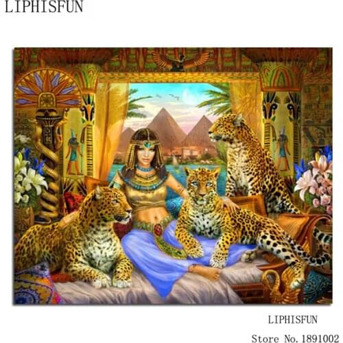 Queen And The Leopard DIY Square Drill Rhinestone Pasted Painting Cross Stitch Crafts Needlework Diamond Drawing