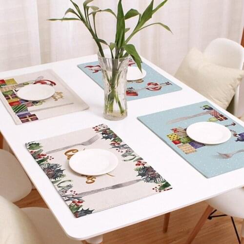 Christmas Color Printed Nordic Fabric Coaster Placemat Party Table Decoration Kitchen Decorative One-sided Cushion