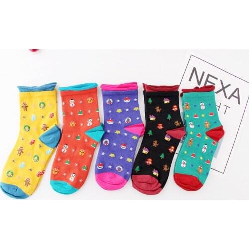 Christmas Santa Claus Funny Cute Cartoon Woman socks Fresh rint socks with inscriptions Snowflake