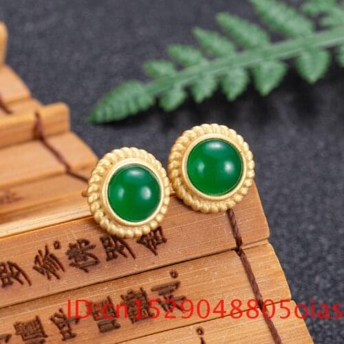 Natural Green Jade Earring Ear Studs 925 Silver Gifts Fashion Chalcedony Women for Jewelry Amulet