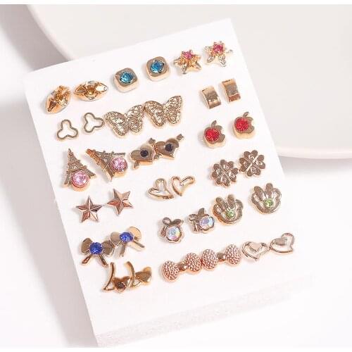 18 Pairs Women Acrylic Crystal Small Stud Earrings Sets Girl Child Heart Star Flower Geometric Plastic Stud Earring Jewelry