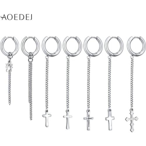 AOEDEJ Hoop Earrings Small Aros KPOP Boys Album Round Earrings Long Tassel Cross Earrings Hoops Korean Jewelry Aros
