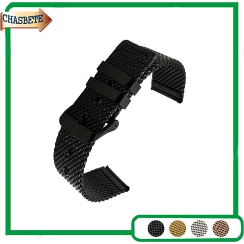 Mesh Stainless Steel Watch Band for Diesel 20mm 22mm 24mm Men Women Metal Strap Belt Wrist Loop Bracelet Black Silver + Pin