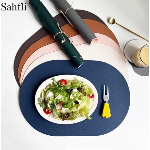 Nordic Ellipse Table Placemats PU Tableware Pad Coaster Faux Leather Kitchen Table Mats Heat Insulation Fashion Tabletop Decor