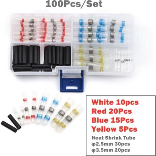 100Pcs Mixed Heat Shrink Sordering Terminals Waterproof Solder Sleeve Tube Electrical Wire Insulated Butt Connectors Kit