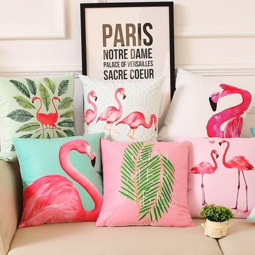Fresh tropical Flamingo American Pastoral pillow case Nordic style red flamingos pillowcase tropical leaves cushion cover