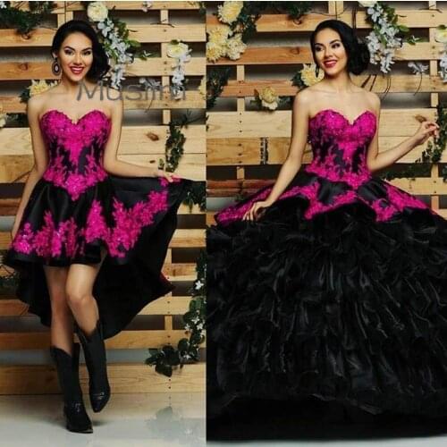 Vintage Black Two Piece Quinceanera Dresses 2021 Gothic Lace Sweet 16 Dress Orangza Ruffles Tiered Puffy Prom Dress Elegant Bead