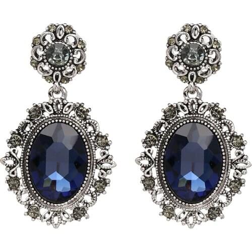 YaYi Jewelry Fashion Bohemia Blue Glass Crystal Rhinestone Dangle Women Hook Eardrop Wear Ear Band Long Tassel Earrings Gift