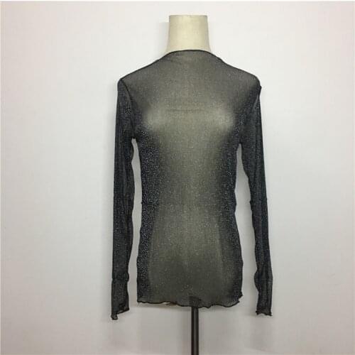 Women Casual Lace T Shirt See Through Transparent Mesh Tops Long Sleeve Sheer Slim Ladies Turtleneck T-Shirt Women Base t shirt