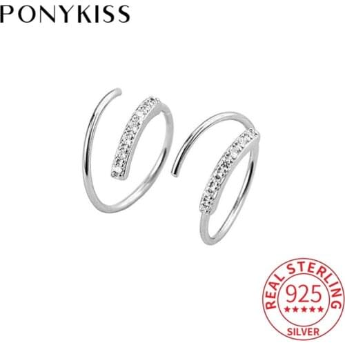 PONYKISS Classic S925 Sterling Silver wave Zircon Minimlist Clip Earrings for Women Delicate Elegant Accessory girls Party Gift