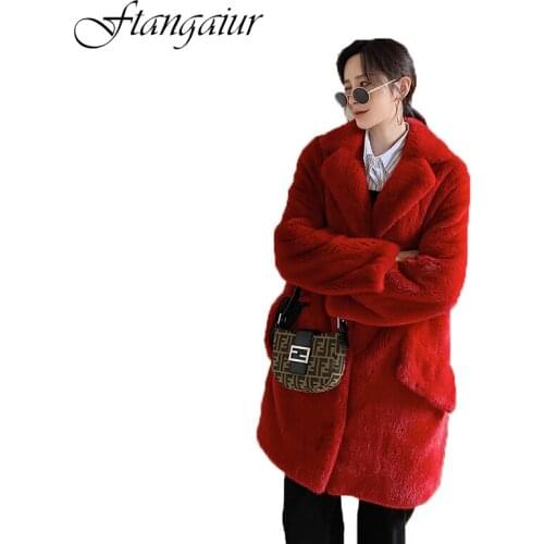 Ftangaiur 2020 Winter Import Purple Standard Velvet Mink Fur Coat Womens Pure Red Losse New Medium Natural Real Mink Fur Coats