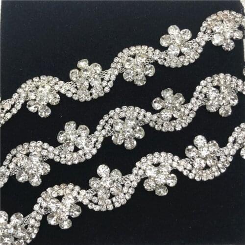 10Yards Silver Rhinestone Trim S Shape Applique Crystal Diamante Belt Trim Chain Sewing on Bridal Dress