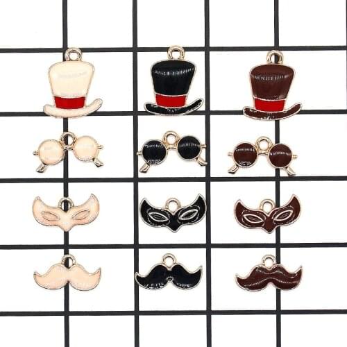 20PCS Glasses Enamel Moustache hat mask Charm DIY Jewelry Accessories Fit Bracelets Women Jewelry Making Finding Gifts XL867