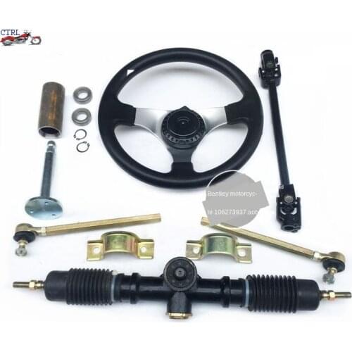 300mm Steering wheel 430mm Full Steel Gear Rack Pinion 380mm U Joint Tie Rod Knuckle Assy Fit For Go Kart Buggy UTV Bike Parts