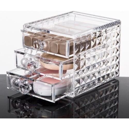 Acrylic Cosmetic Storage Box Jewelry Make Up Organizer For Small Things For Bathroom Dresser 3 Drawers Transparent Plastic Box